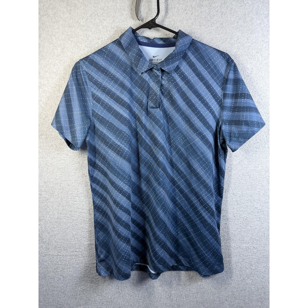 Nike Polo Shirt Mens Medium Blue Dri-Fit Striped Golf Performance AJ5337-492